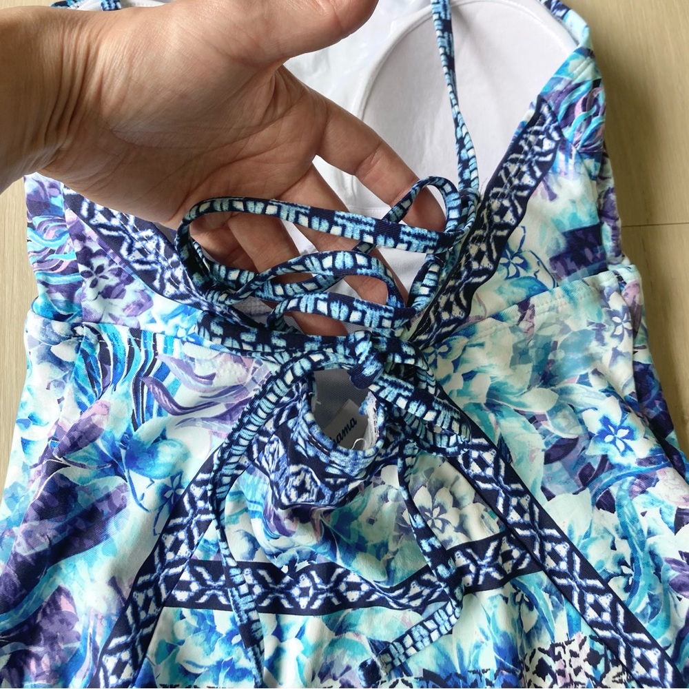 Tommy Bahama One Piece Swimsuit Blue Purple Floral size 8 - Picture 7 of 10
